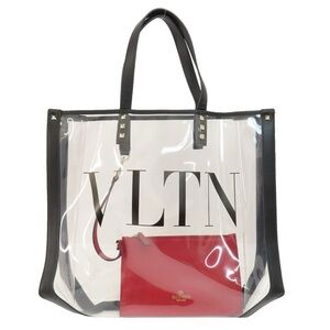 Valentino Clear Tote Bag with Black Trim and Red Pouch